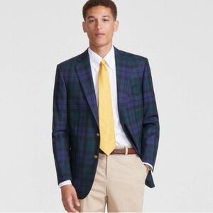 Brooks Brothers Blazer Mens Blue Green Plaid Sport Coat Wool Jacket 40S